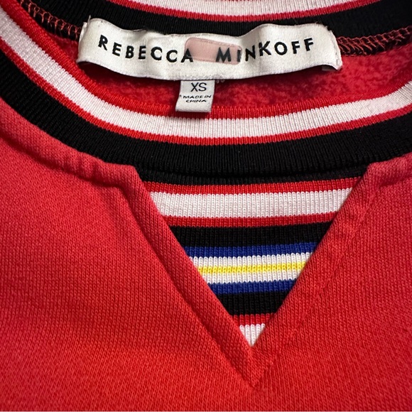 Rebecca Minkoff Stripe Ruffle Sweatshirt Red Size XS Ruffle Cuff Pullover - Picture 5 of 9